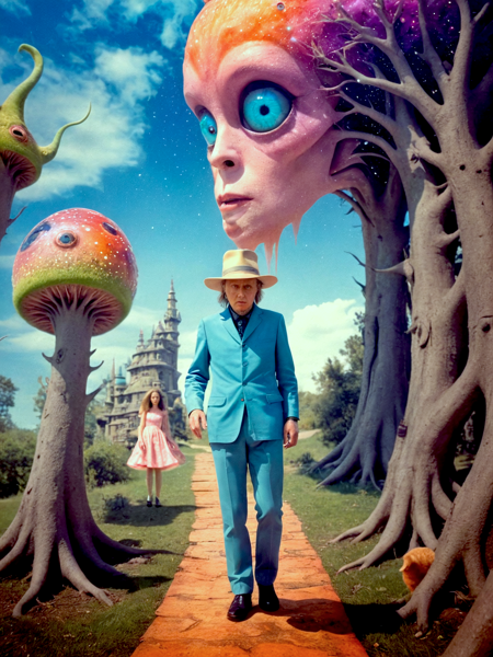 cinematic photo Alice and Christopher Walken in weird Weird surreal fantasy, high quality, uhd, professional, breathtaking . 35mm photograph, film, bokeh, professional, 4k, highly detailed
[this is the last prompt of the generating process, I did a lot more than this, cfg:1.4]