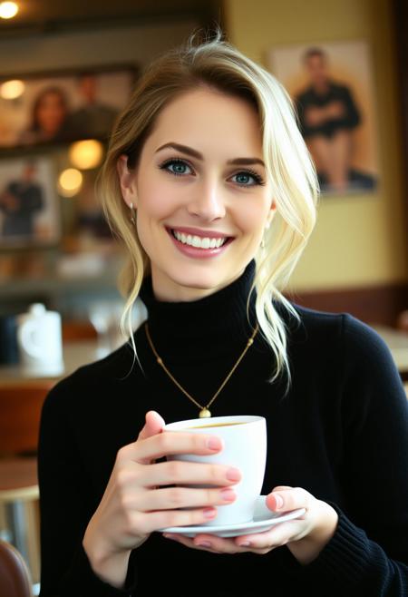 <lora:jana-defi:1>
 woman with big breasts, looking at the camera, wearing a black turtleneck sweater, necklace, holding a white porcelain cup of coffee, smile, sitting in a cafe, 35 mm shot, soft lighting