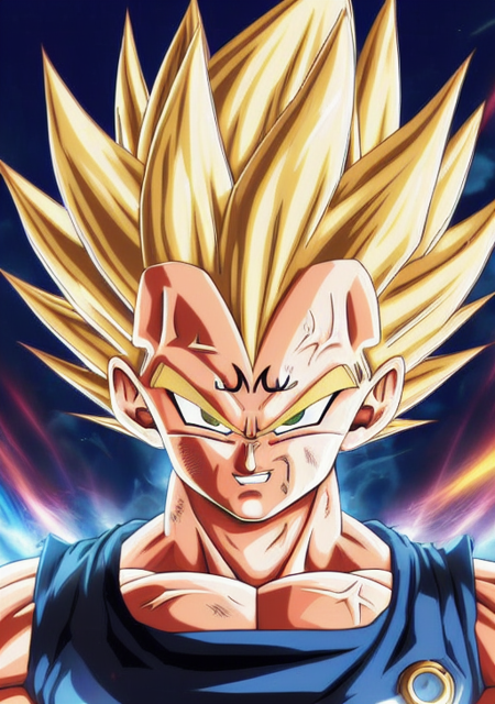 A Majin2 portrait, digital art, blonde ,blonde eyebrows,digital art, clenched fists, looking,full head,anatomically correct, (((8k resolution))) , M in front, copy of Majin Vegeta by Dragon Ball Z, 1 character  master piece,  super definition.