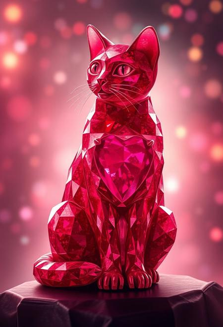 cat made of ruby, magical background