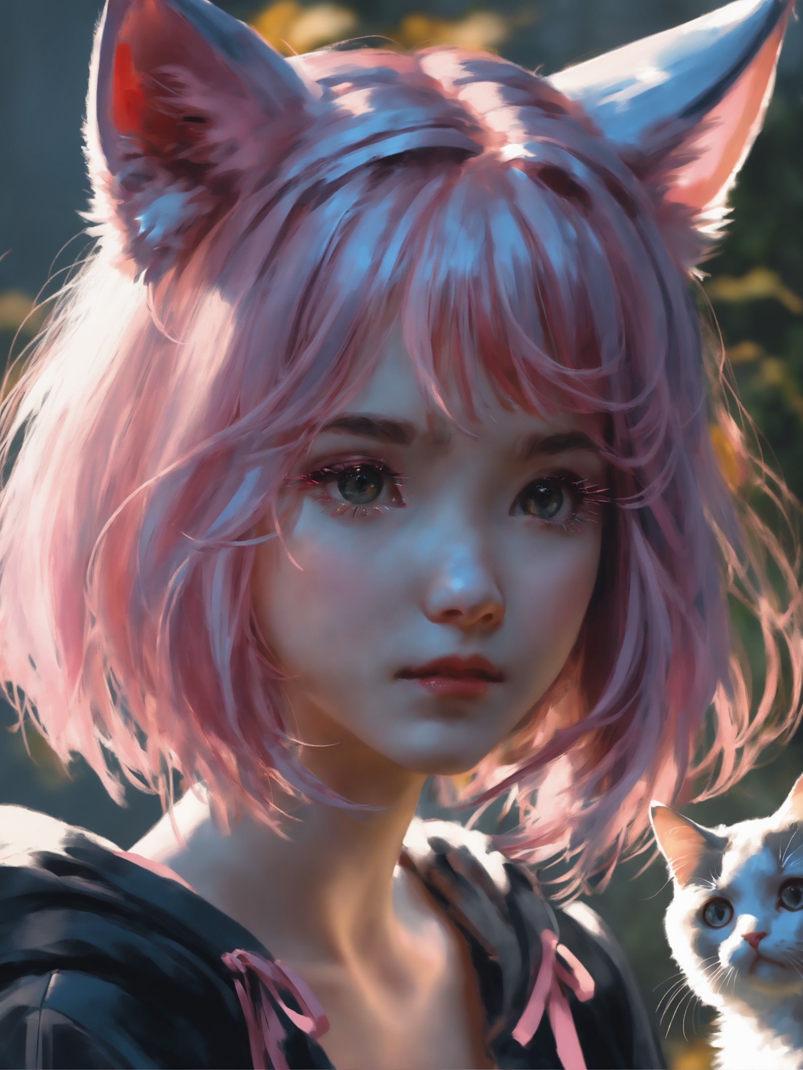 masterpiece, best quality, (1girl), wlop, beautiful detailed eyes, looking at viewer, upper body, pink hair, shy, cat ears...