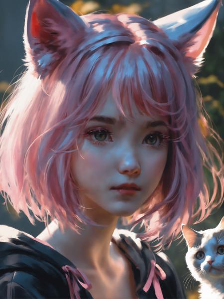 masterpiece, best quality, (1girl), wlop, beautiful detailed eyes, looking at viewer, upper body, pink hair, shy, cat ears, very detailed, high resolution, sharp, sharp image, 4k, 8k,