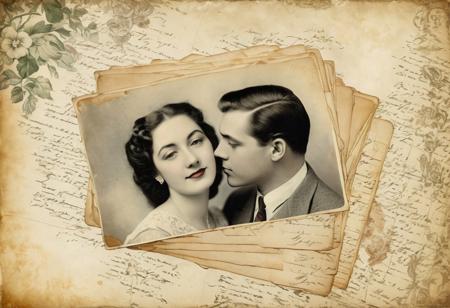Couple in love, 
vintage photographs with pale vintage backgrounds, 
realistic, 
high resolution