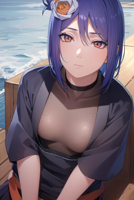 konan, <lyco:konan-lyco-nochekaiser:1>,
konan, blue hair, (orange eyes:1.5), short hair, hair ornament, flower, hair flower,
BREAK fishnets, japanese clothes, skirt,
BREAK cowboy shot, looking at viewer,
BREAK outdoors,
BREAK <lyco:GoodHands-beta2:1>, (masterpiece:1.2), best quality, high resolution, unity 8k wallpaper, (illustration:0.8), (beautiful detailed eyes:1.6), extremely detailed face, perfect lighting, extremely detailed CG, (perfect hands, perfect anatomy),