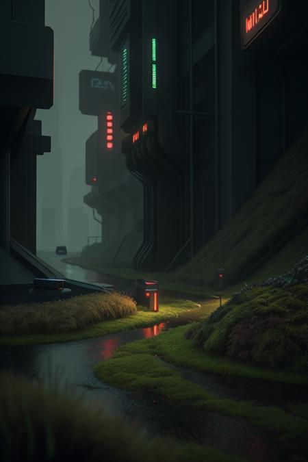 (detailed), 3d render, filmgrain, blade runner 2049, landscape, moss