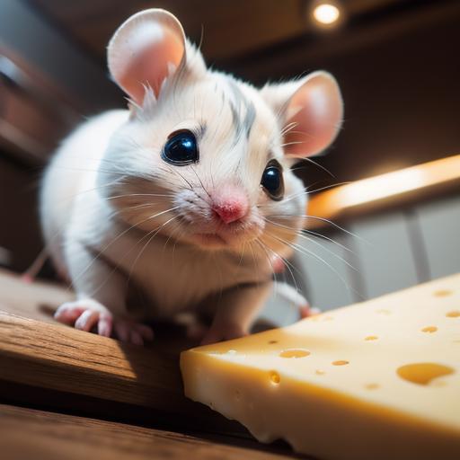 A Cute Hamster Looking at a Cheese Slice.