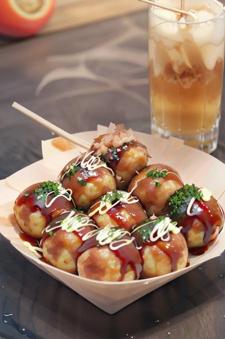 takoyaki, realistic, food focus, food, still life, plate