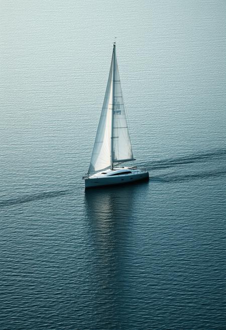 A solitary, elegant minimalist modern sailboat rendered in a style embracing the confluence of Impressionism and Minimalism. The vessel is a crisp, clean silhouette against a deep midnight black background, subtly shimmering with diffused, soft white light. Linear shapes and gentle curves define the form, creating a balanced and serene composition. Focus on reduction and uniformity of form, emphasizing the interplay of light and shadow. A sense of quietude and understated luxury. 8k, photorealistic, octane render, trending on artstation.