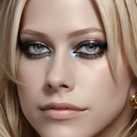 <lora:Avril:0.7>, avril lavigne blonde hair,  Best quality, masterpiece, ultra high res, (photorealistic:1.4), black eyeliner,  <lora:flat2:-0>