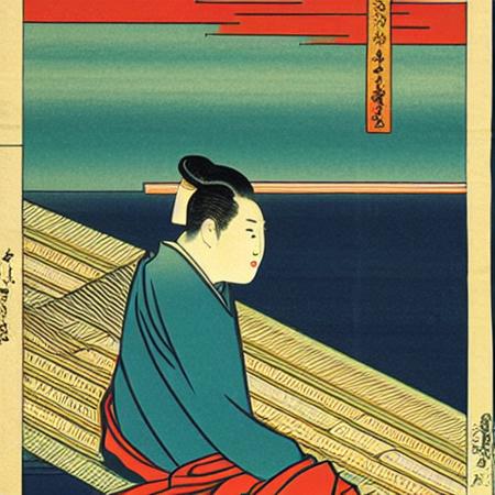 1man, solo, male focus, sitting, ukiyoe, <lora:ukiyoe_v2:0.3>