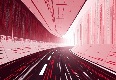 A brutalist MARATHON-like style wallpaper in red and white. Profesional looking with code and AI feel.