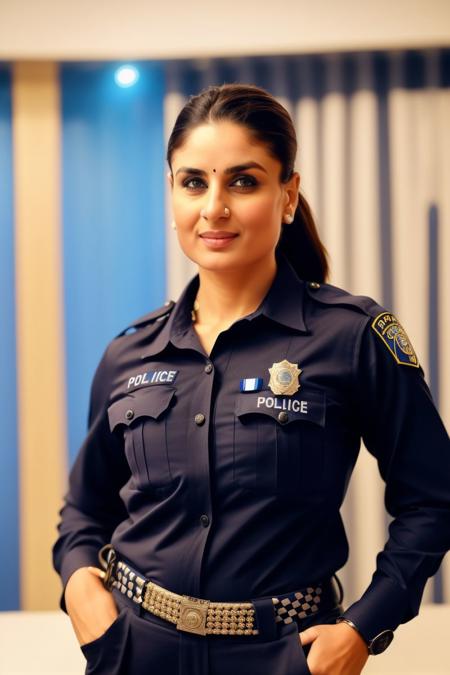 <lora:Kareena_Kapoor_V1:1> woman wearing police uniform, posing, full body shot,
8k, uhd, high quality,