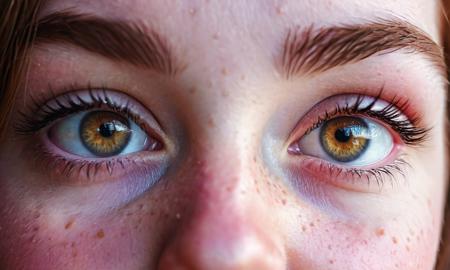 (macro photo of eyes:1.4), two eyes, realistic cartoon, a 20 yo girl, shining brown hair, perky, laughing, (freckles:1.2), bokeh, soothing tones, muted colors, high contrast, hyperrealism, soft light, sharp, (very detailed anatomy:1.2), perfect anatomy, very detailed eyes, <lora:realistic:0.6>, <lora:lora_perfecteyes_v1_from_v1_160:0.8> photo of perfecteyes eyes, perfecteyes eyes, magenta colored eyes, symmetric, only eyes visible