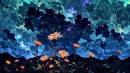 A surreal garden floats among the stars, where alien blossoms open under the glow of a swirling nebula. Ethereal petals scatter stardust as they invite explorers into a realm of cosmic wonder.