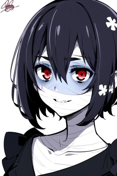 AiMizunoR4 Short hair, Black hair, Red Eyes Zombie, Bandages