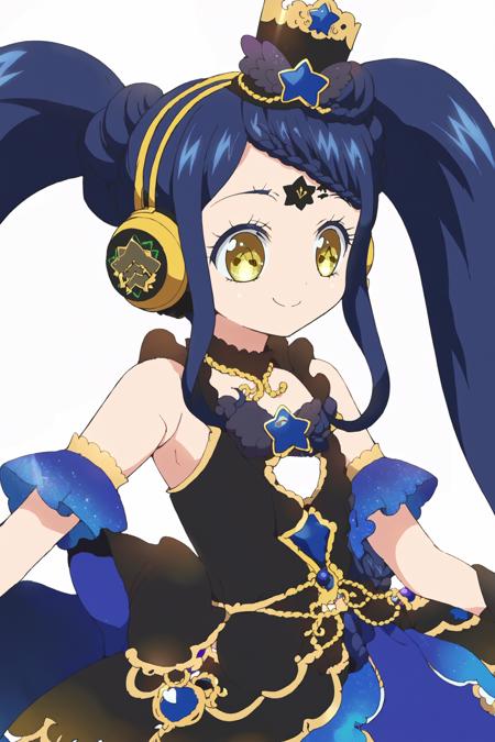 galala s.leep, long hair, blue hair, twintails, yellow eyes, hat, braid, headphones, facial mark, star \(symbol\), forehead mark, very long hair, choker