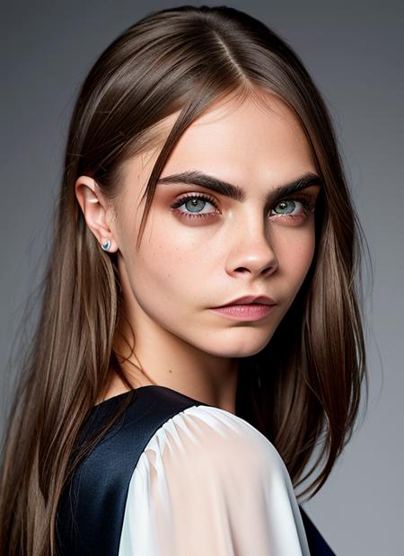 portrait of Cara Delevingne, :q , wearing formal wear , with dark brown Straight hair , background autumn epic (photo, studio lighting, hard light, sony a7, 50 mm, matte skin, pores, colors, hyperdetailed, hyperrealistic), <lyco:Cara Delevingne:1.1>