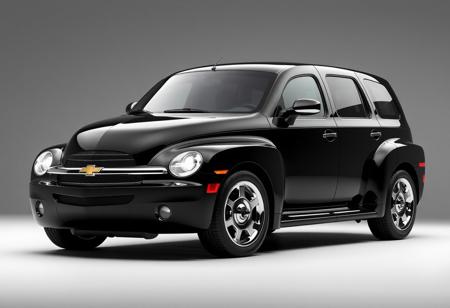 retro-futuristic 4-door chevy hhr fleetmaster, sleek black body, streamlined design with subtle curves, reduced bubble effect, large rounded headlights with integrated LED rings, bold fenders, refined chrome grille with vertical slats, aerodynamic roofline, low and wide stance, smooth doors seamlessly integrated, deep glossy black finish, chrome accents around windows and lights, sculpted rear with modern rounded taillights, jet-age-inspired design, futuristic yet classic, elegant and refined, four-door layout, sophisticated coupe silhouette, ultra-realistic textures, high-resolution, timeless design combining classic elegance with futuristic elements, subtle chrome highlights, powerful yet sleek appearance, (excessive curves:-1.5), (boxy design:-1.6), (supercar influence:-1.6), (flat shapes:-1.6), (over-the-top luxury cues:-1.5)
