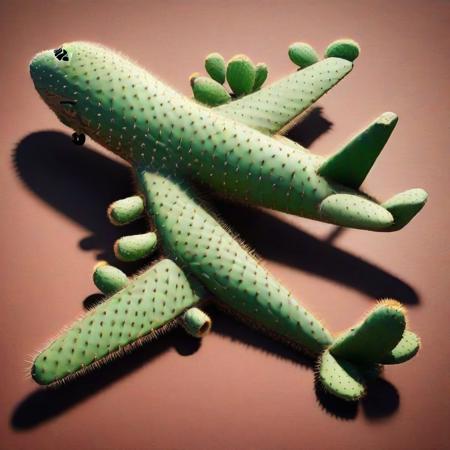 Plane, Big plane made of cactus,  tech  <lora:Prickly Pear Style v1:1>, Prickly Pear Style,