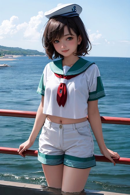 murasa minamitsu sailor hat shirt sailor collar white shorts anchor