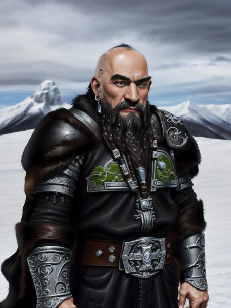 <lora:Heroes5_dwarf:0.7> heroes5_dwarf, solo, simple background, black hair, 1boy, white background, jewelry, male focus, earrings, belt, cape, armor, fur trim, facial hair, beard, clenched hands, mustache, bald, old, old man, snow, snowy mountains, snowy mountains in background, dark sky, black sky, blue sky, night sky, realistic, 8k, ultra hd, beautiful, professional, highres, absurdres, award winning, photorealistic, ultra highres, sharp focus, best quality, extremely detailed, masterpiece, hyper-detailed, photographic, perfect detailed hands, perfect face, perfect body, perfect eyes, perfect lips, perfect nose, perfect hands, perfect fingers