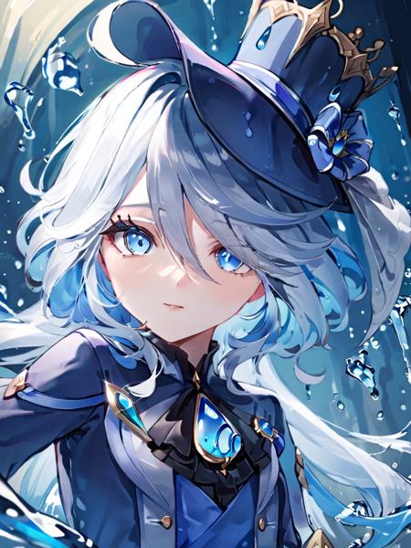 ultra-detailed,(best quality),((masterpiece)),(highres),original,extremely detailed 8K wallpaper,(an extremely delicate and beautiful),best_hand,anime,    <lora:Furina_xl:1>,(\fu ning na\),droplet like pupil,