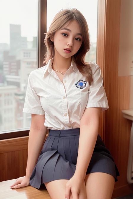 beautiful girl, in a school uniform, RAW photo, (photorealistic:1.37, realistic), highly detailed CG unified 8K wallpapers, 8k uhd, dslr, soft lighting, high quality, film grain, Fujifilm XT3, (full body:0.9) (professional lighting:1.6) <lora:teresajia:1>