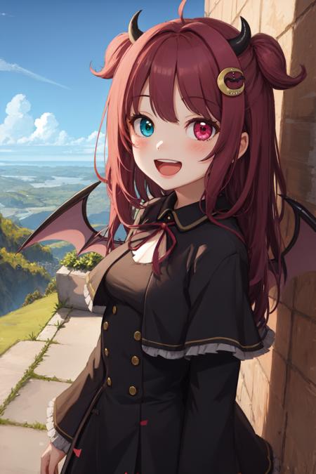 yuzukiroaid dress black dress heterochromia demon girl bat wings