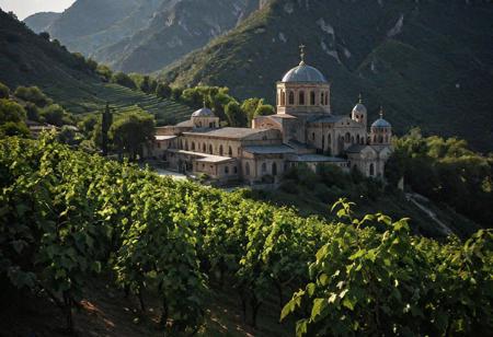 Epic landscape, exceptional quality, masterpiece, extremely detailed, professional art, professional painting, extremely delicate and beautiful, dynamic, superb lighting, perfect shading, professional shading, depth of field, soft sidelight, elegant, magnificent, highly detailed, long shot, uncropped, pure genius, absolutely perfect, breathtaking,
Steel Vine Monastery