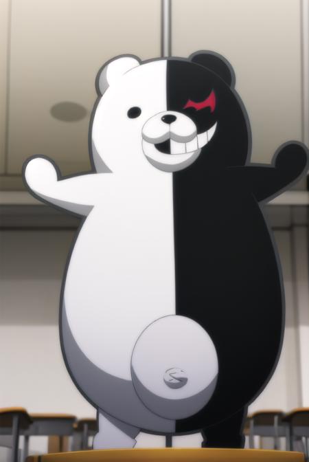 monokuma, <lora:monokuma s1-lora-nochekaiser:1>,
monokuma, smile, teeth, grin, no humans, bear,
BREAK ,
BREAK indoors, classroom,
BREAK looking at viewer