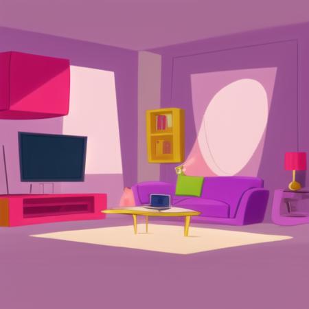 <lora:hannabarbera1:1> hanna barbera, futuristic, jetson style, home, indoors, living room, concept art