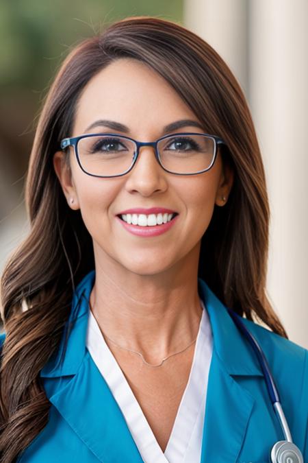 professional photoshoot photograph of b0e83rt:0.9 with glasses and wearing a doctor's uniform, professional promotional photo
