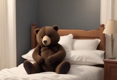 Bear sleeping in bed, night hat, night, realistic, score_9, score_8_up, score_7_up, score_6_up,