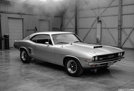 Dystopian style Car theme <lora:ADM C-Car :1>,A.D.M. Cooper,car,classic cars,muscle cars,photography,cinematic,a silver sports car parked on a concrete floor in a garage with foggy background and a black and white photo, . ,(car, ground vehicle, motor vehicle, vehicle focus:1.1),David Park, . Bleak, post-apocalyptic, somber, dramatic, highly detailed