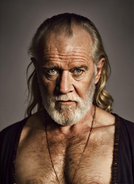 An intricate full color portrait of sks person:1 as (viking warrior), (barbarian),  epic character composition, by ilya kuvshinov, alessio albi, nina masic, sharp focus, natural lighting, subsurface scattering, f2, 35mm, film grain, <lora:locon_georgecarlin_v1_from_v1_64_32:1.25>