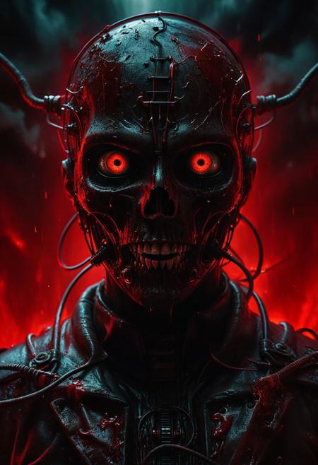 ((Looking back over shoulder)),slimey drool,tiny pupils,minimal, clean wire install, apocalypsecore virus, black plague intrigue, the last smile in red oil paint Wide range of colors., Dramatic,Dynamic,Cinematic,Sharp details Insane quality. Insane resolution. Insane details. Masterpiece. 32k resolution
