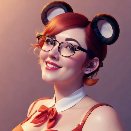 <lora:mousegirls_v10:.5> 1girl (Hildai17:0.7) an adorable, chubby, round faced, mohawk hair, redheaded 50s woman,, with round glasses. wearing mousegirl outfit . Big mouse ears