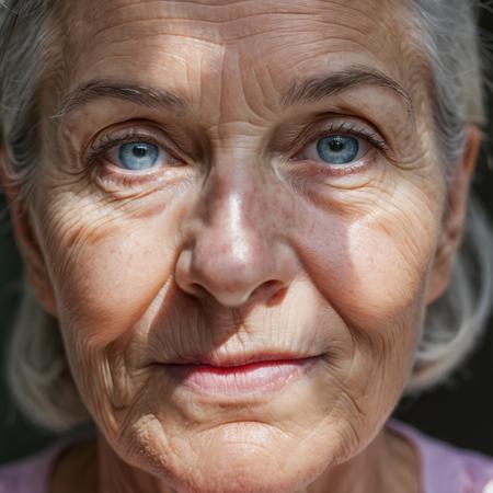 RAW photo, portrait of a beautiful 70 year old woman, wrinkled face, pink summer dress, full sharp, detailed face, blue eyes, high detailed skin, 8k uhd, dslr, soft lighting, high quality, film grain, Fujifilm XT3
upper body, cute face, eye level, focus on eyes, dappled light on face, pale skin, no make-up, detailed face and eyes, natural skin texture, highly detailed skin, textured skin, skin pores, oiled shiny skin, skin blemish, imperfect skin, intricate skin details, visible skin detail, detailed skin texture, subsurface scattering, blush, few freckles, few moles, goosebumps, minor skin imperfections, skin pores, wrinkles, vitiligo spots, whiteheads, blackhead, white pimples, red pimples, beauty spot, skin fuzz, remarkable detailed pupils, detailed iris, very thin eyebrows