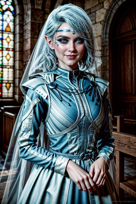 (masterpiece, best quality:1.3)
<lora:epi_noiseoffset2:1> <lora:add_detail:0.7> <lora:BGIsobel:0.7>
BGIsobel, 1girl, short hair, blue eyes, pointy ears, wearing a wedding dress, bridal veil, inside a church, shy smile, extremely detailed, hyperrealistic, beautiful face, photo realistic, cinematic