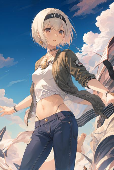 masterpiece, best quality, solo, (uruuru:1.2), clouds, 
(Bomber Jacket:1.3), (jeans:1.3), cropped legs, standing,
<lora:Twins_v6-000010:0.6>