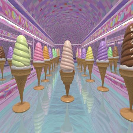 1990s CGI ice cream hall of mirrors <lora:1990s_CGI_XL:1>