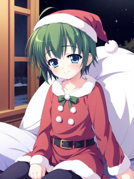 <lora:SakurazawaKeito:0.8>,SakurazawaKeito,  green hair, blue eyes, short hair, ahoge, 1boy, soro, smile, blush,
Christmas, SantaClaus, hat, night, starry sky, sitting,
 masterpiece, high quality, very_high_resolution, large_filesize, full color,