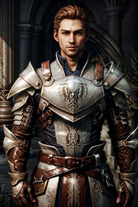 (masterpiece, best quality:1.2)
AlistairDA, solo, 1boy, male focus, armor, brown hair, brown eyes, gloves, standing, facial hair, gauntlets, pauldrons, looking at viewer, shoulder armor
<lora:add_detail:0.7> <lora:epi_noiseoffset2:1> <lora:AlistairDA:0.8>