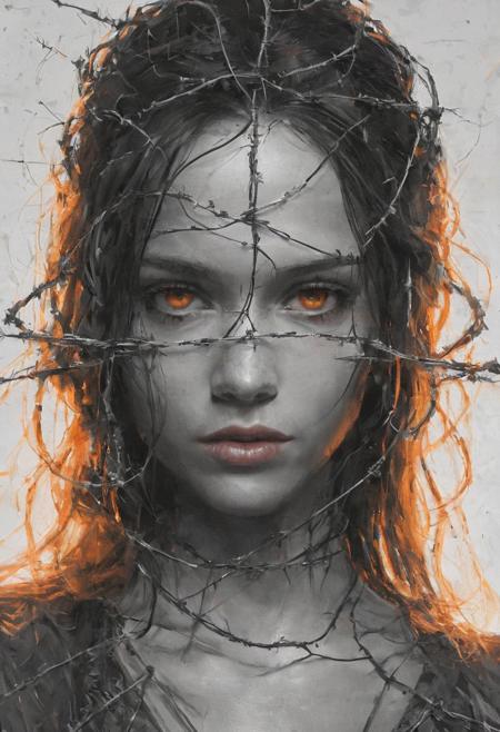n image of a female with crown of barbed wire and a glow orange, in the style of speedpainting, dark white and dark gray, character studies, dom qwek, nihilcore, wlop, iconic
Wide range of colors., Dramatic,Dynamic,Cinematic,Sharp details
Insane quality. Insane resolution. Insane details. Masterpiece. 32k resolution.
<lora:add-detail-xl:0.95> <lora:dvr-lnds-sdxl:0.3> dvr-lnds-sdxl <lora:MJ52:0.25> <lora:ral-apoctvisn-sdxl:0.3> ral-apoctvisn <lora:zavy-cntrst-sdxl:0.35> dark, chiaroscuro, low-key <lora:zavy-rmlght-sdxl:0.41> zavy-rmlght <lora:SDXLFaeTastic2400:0.225>