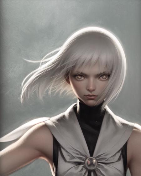 <lora:Claymore-r8:1>
(upper body)
(solo)
(1girl)(facing viewer)
(medium white hair)
magical girl, sleeveless