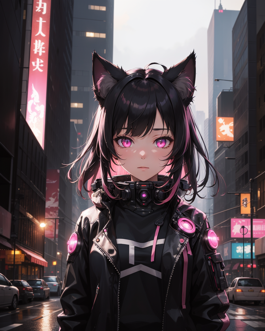 (masterpiece:1.1), (highest quality:1.1), (HDR:1.0), evening, cityscape, 1girl, solo, cat_ears, ears_down, looking_at_view...