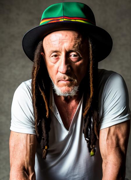 (masterpiece, best quality), Jonathan Banks as Mike Ehrmantraut rastaman wearing (Rasta hat Bob Marley), 1man,  professional photography, high resolution, 8k, detailed photo <lora:mikeet:1>, hyperealistic, ultrasharp