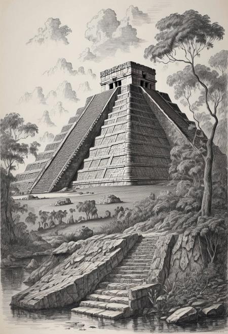 score_10, score_9, score_8_up, score_7_up, score_6_up, In a mesmerizing pencil sketch by visionary artist Pablo Picasso, the Chichen Itza archaeological site in Mexico is transformed into a surreal dreamscape. Picasso's cubist style, characterized by fragmented forms and abstract shapes, lends an otherworldly quality to the scene. Against a backdrop of swirling patterns and geometric shapes, the ancient pyramids of Chichen Itza rise from the jungle floor, their enigmatic beauty defying conventional interpretation. Picasso's bold use of line and color imbues the drawing with a sense of energy and movement, inviting viewers to explore the hidden depths of this ancient wonder.  <lora:pencil_style:1>,  <lora:SDXL_Dices_Mega_Detail_v1:1>, Painstaking attention to details