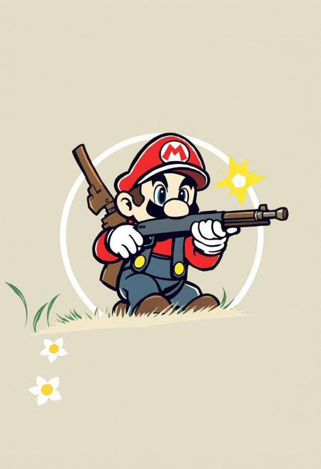 logo avec mario qui chasse a la campagne avec son fusil