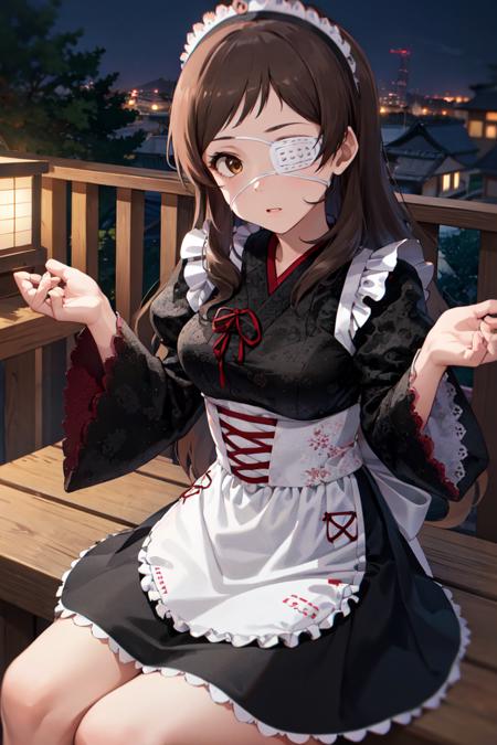 KitazawaShiho KitazawaCasual, striped shirt, black skirt KitazawaEyepatch, eyepatch, wa maid, maid headdress, maid apron, japanese clothes